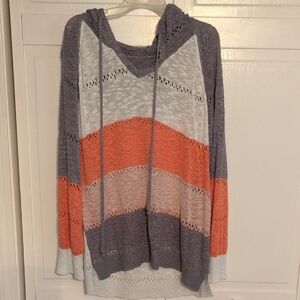 SHEIN Colorblock V-Neck Sweater - Gray, Coral, White